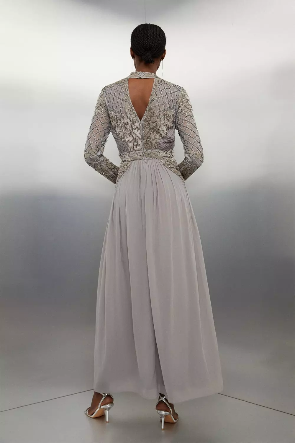【KAREN MILLEN】プチ プレミアム クリスタル マキシ ドレス Petite Crystal Embellished Cut Out Woven Maxi Dress | Karen