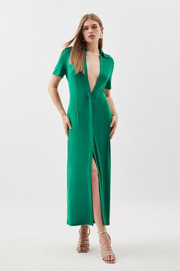 Jersey Crepe Plunge Woven Midi Dress bright green