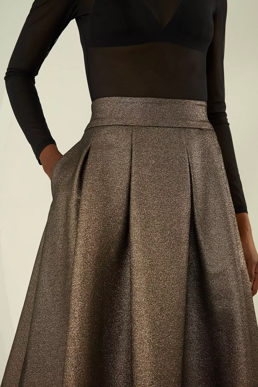 Metallic gold Tailored Metallic Full Midi Skirt  alternative image