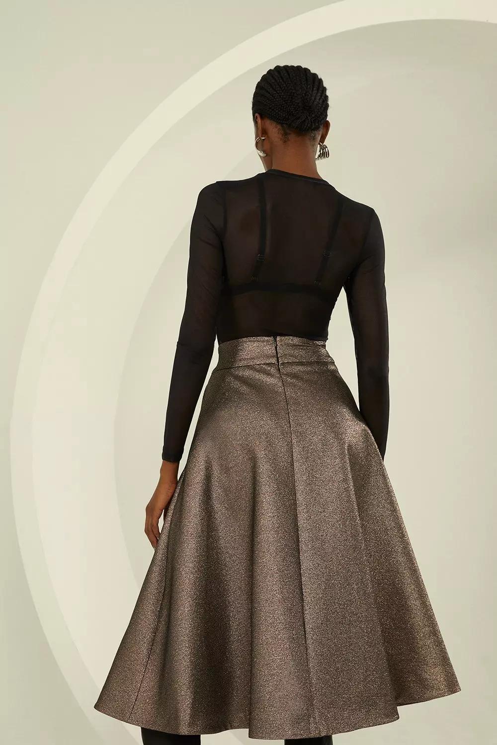Metallic gold Tailored Metallic Full Midi Skirt  alternative image