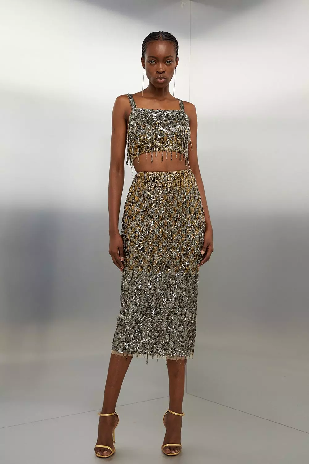 Scallop Beaded And Embellished Midi Skirt Karen Millen