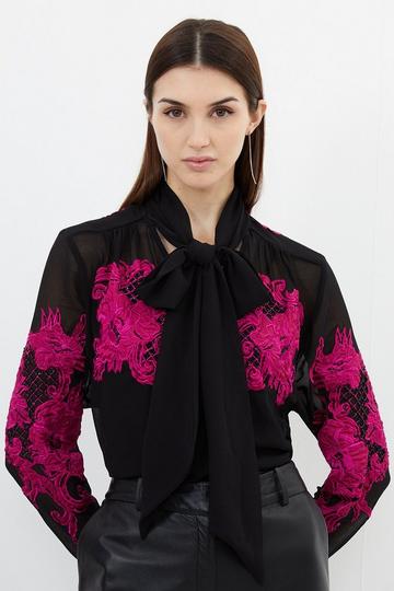 Pink Velvet Applique Satin Woven Top