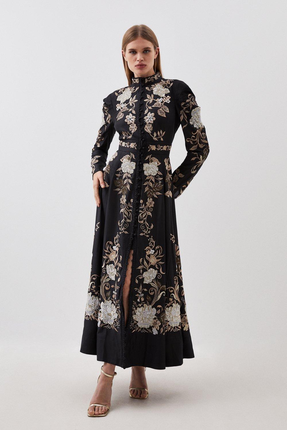【KAREN MILLEN】プリーツフローラルボディスディテール ドレス Lydia Millen Petite Floral Linen Woven Strappy Maxi Dress