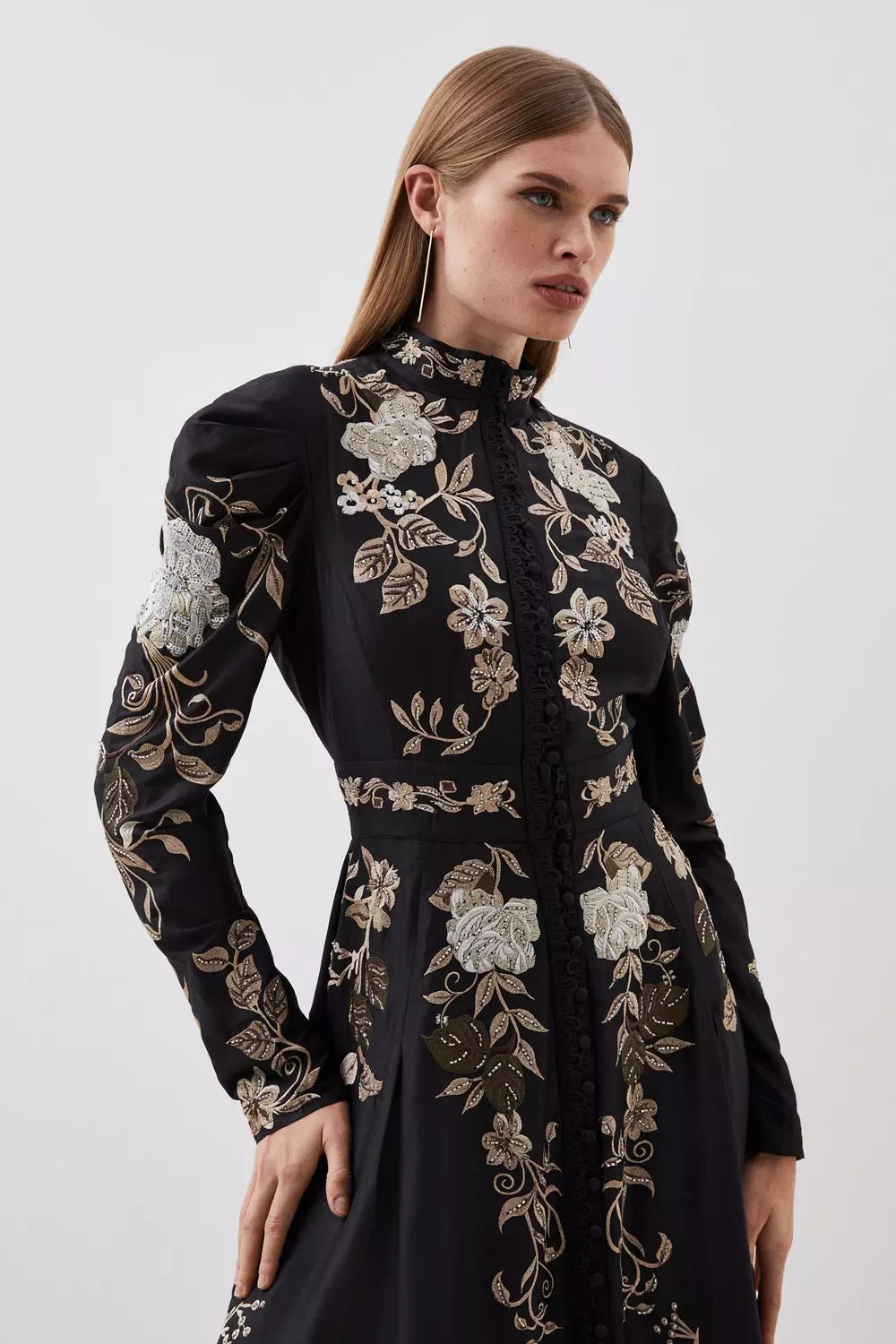 【karen millen】フローラル◇オーガンジー◇マキシシャツドレス KAREN MILLEN】 オーガンジー フローラル マキシ ドレス【BUYMA