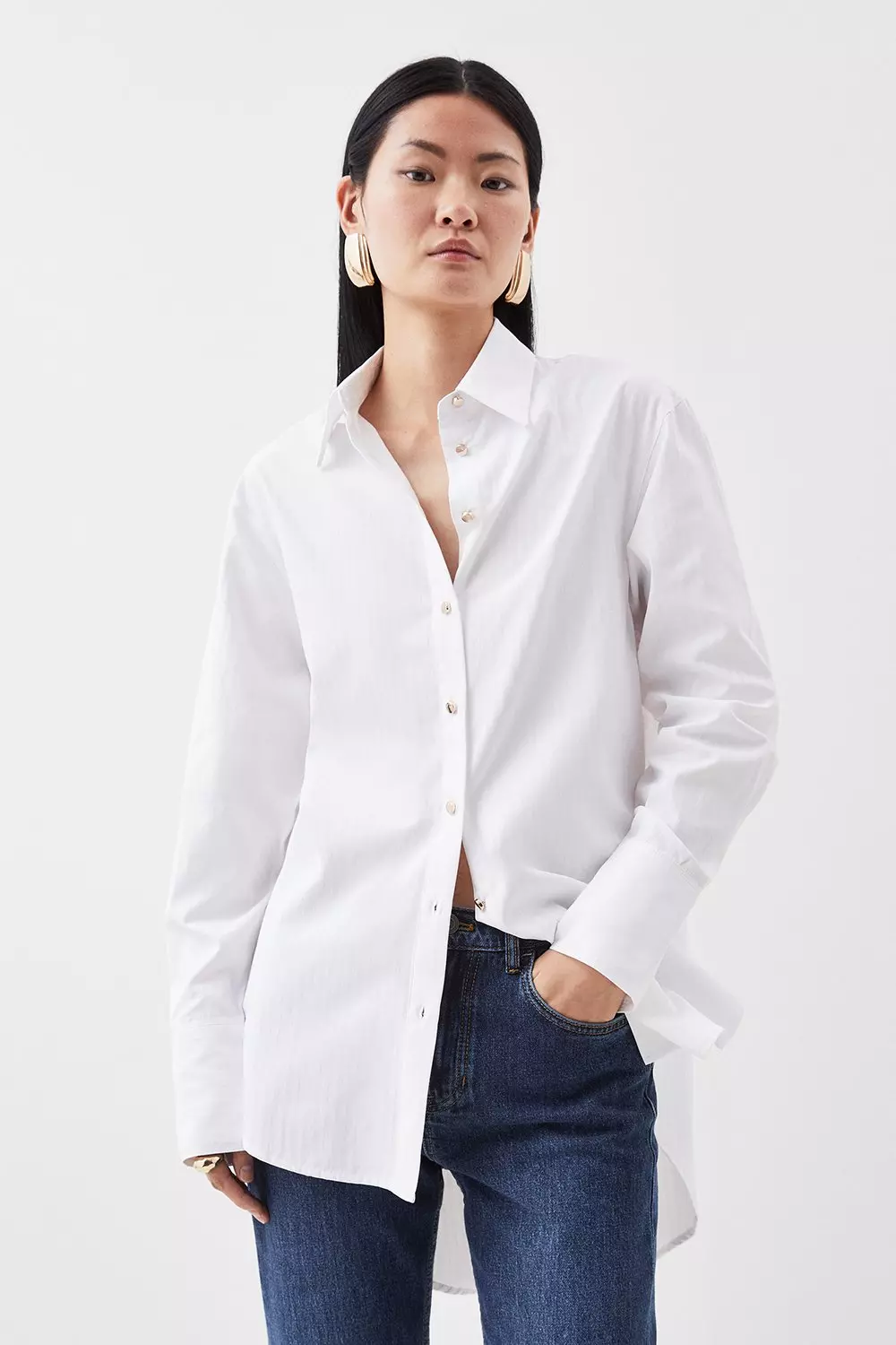 Ivory Cotton Poplin Boyfriend Woven Shirt alternative image
