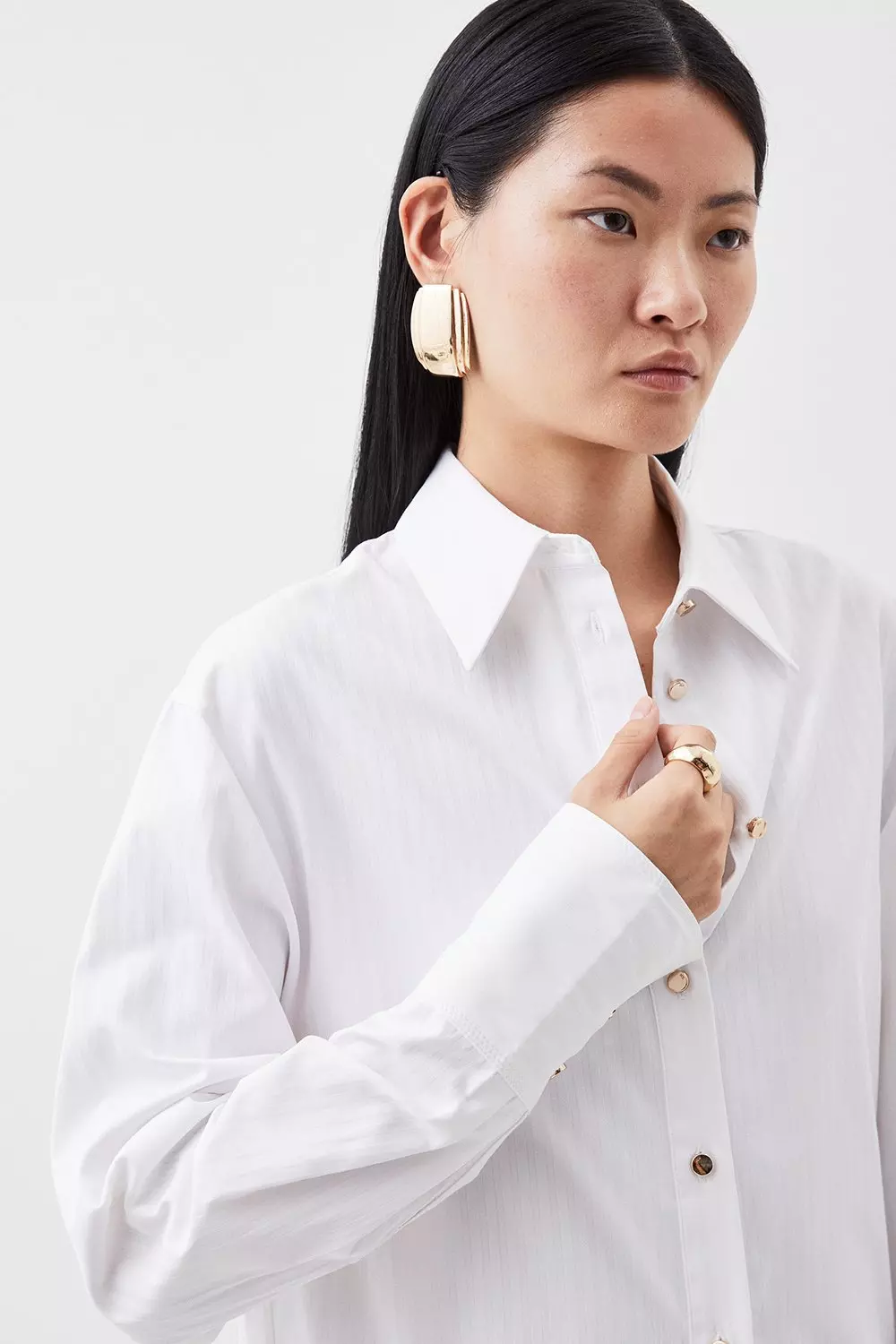 Ivory Cotton Poplin Boyfriend Woven Shirt alternative image