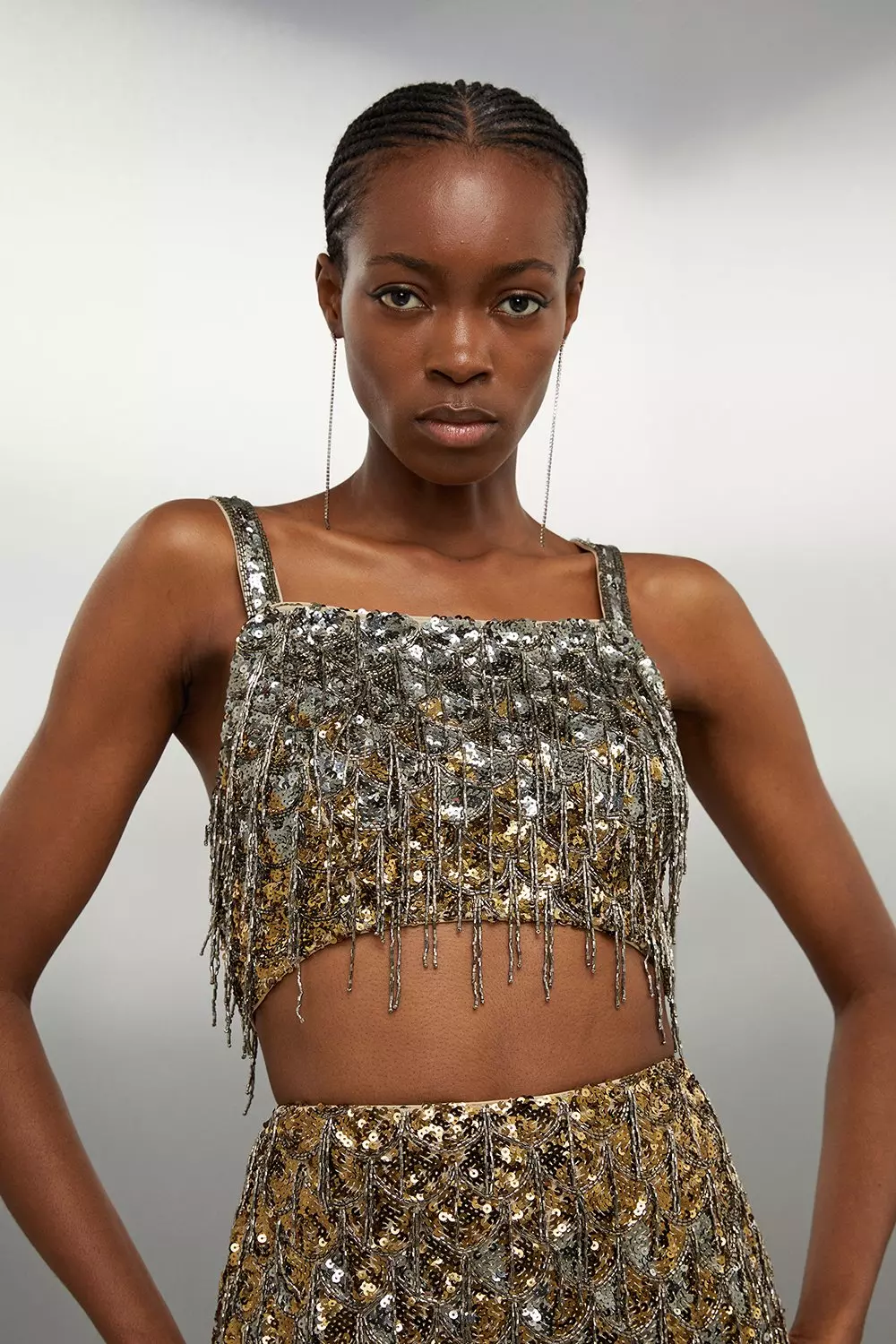 Sparkling Sequin Stylish Tassels Beaded Crop Top