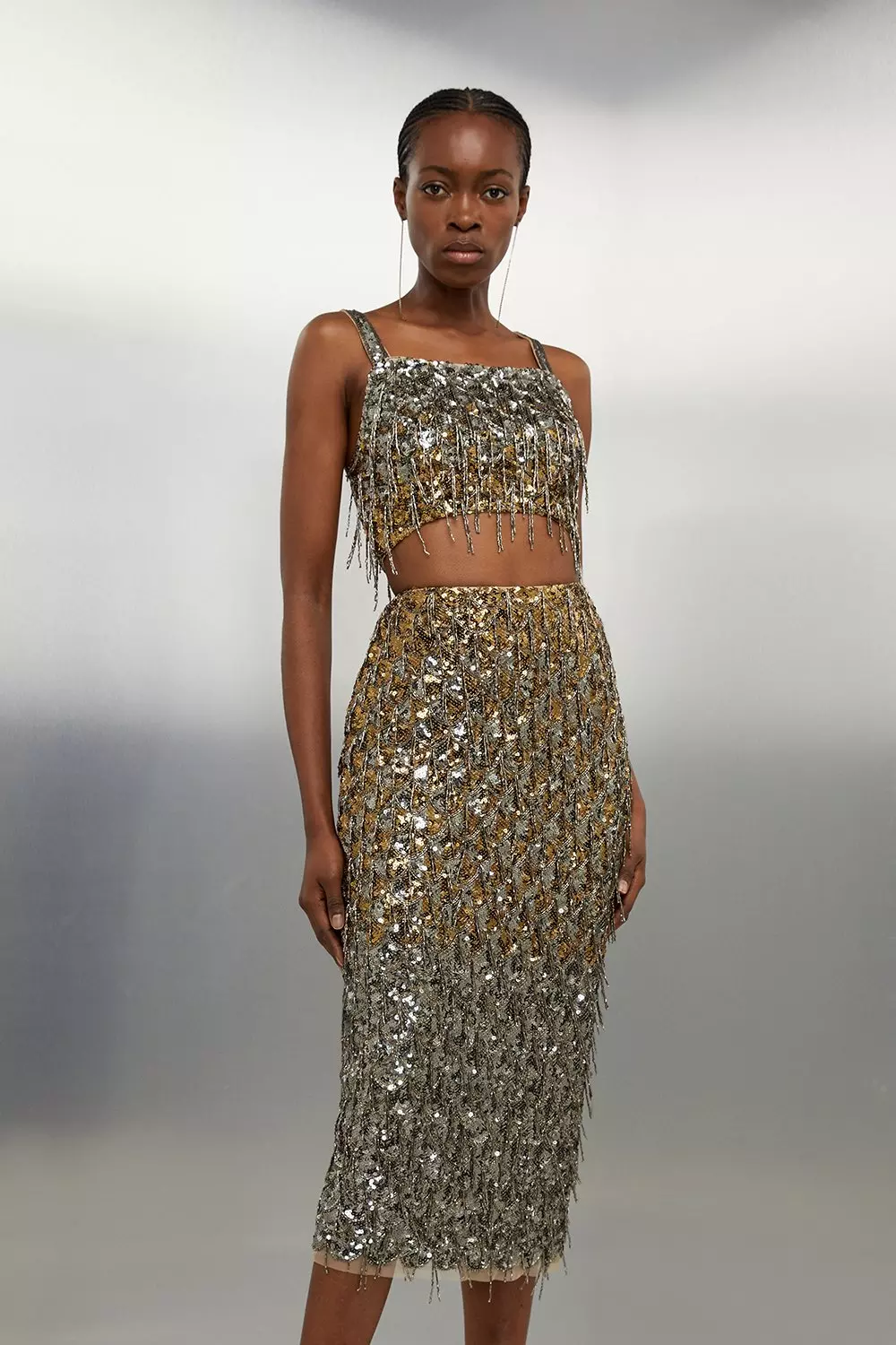 Embellished crop top midi dress 2025