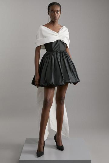 Bow Detail Taffeta Woven Mini Dress mono