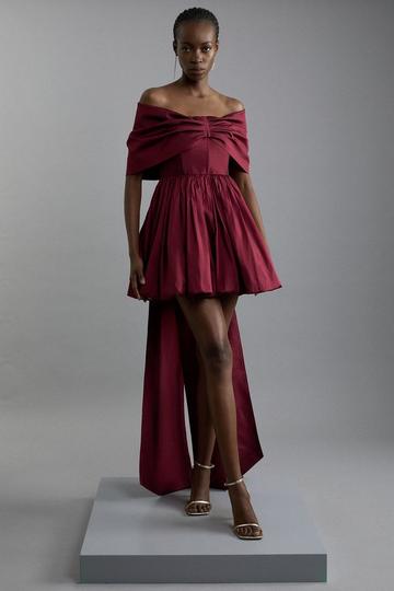 Bow Detail Taffeta Woven Mini Dress red