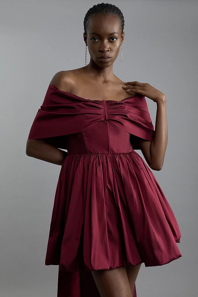Bow Detail Taffeta Woven Mini Dress | Karen Millen Bow Detail Taffeta Woven Mini Dress | Karen Millen