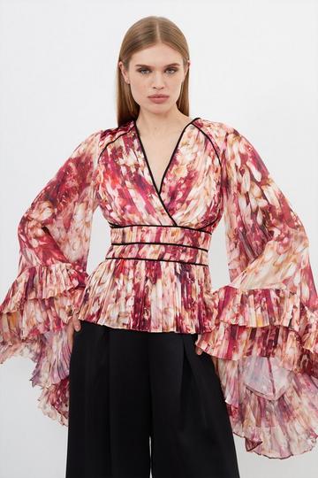 Floral Drama Kimono Woven Blouse pink