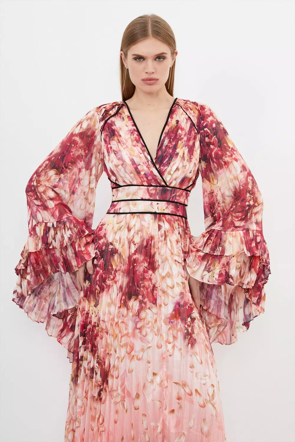 Petite Floral Drama Kimono Woven Maxi Dress | Karen Millen