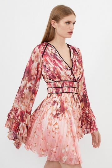 Pink Floral Drama Kimono Woven Mini Dress