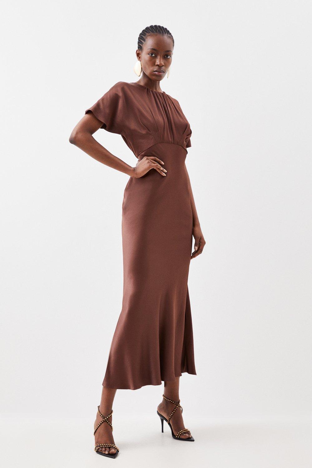 Brown midi dress online