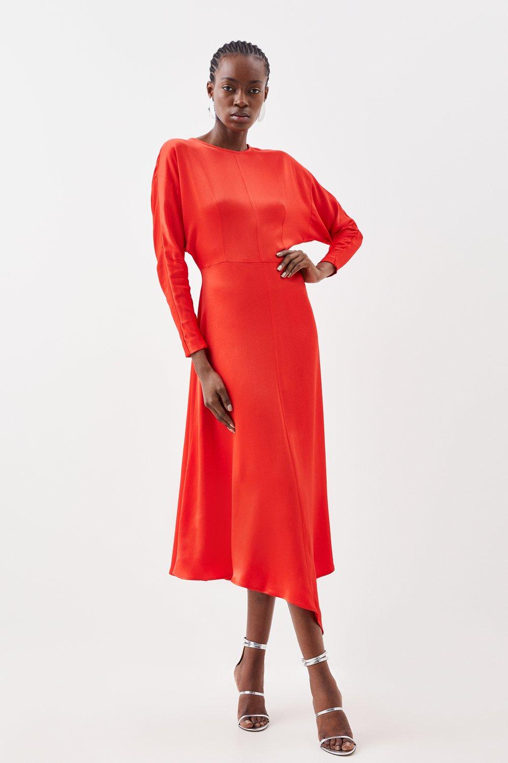 Satin Woven Crepe Long Sleeve Midi Dress | Karen Millen