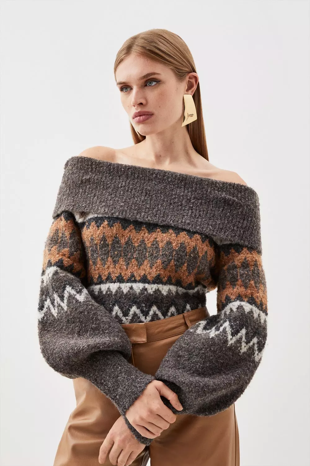 Off the shoulder fair isle sweater hot sale