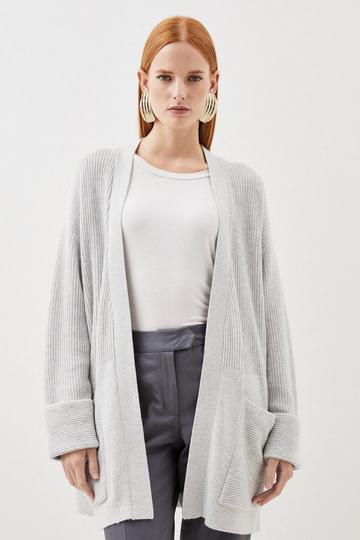 Premium Alpaca Wool Blend Mid Weight Knit Longline Cardigan grey marl