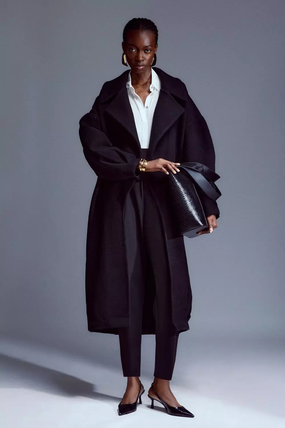 Long black oversized coat best sale