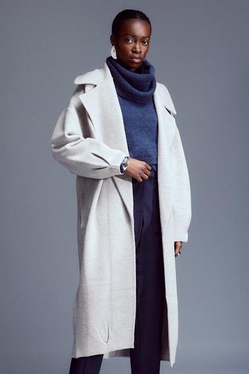 Grey Compact Wool Blend Oversized Knit Coat