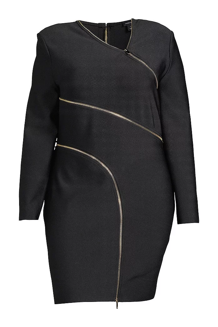 Plus Size Figure Form Bandage Zip Detail Mini Dress | Karen Plus Size Figure Form Bandage Zip Detail Mini Dress | Karen