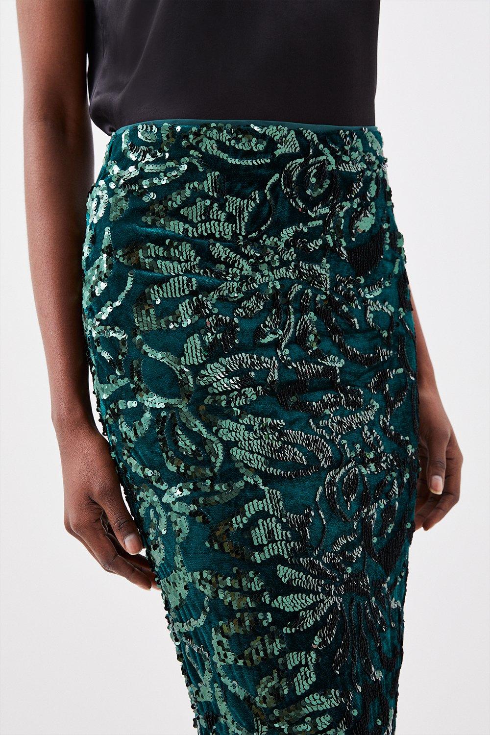 Velvet Sequin Woven Maxi Skirt | Karen Millen