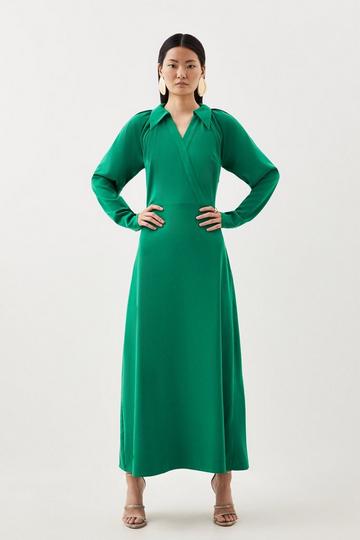 Jersey Crepe Batwing Long Sleeve Maxi Dress green