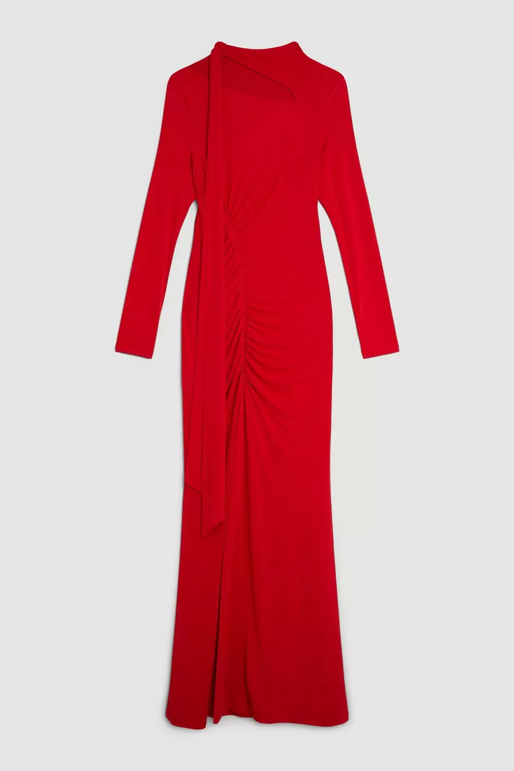 Red Jersey Crepe Ruched Tie Long Sleeve Maxi Dress alternative image