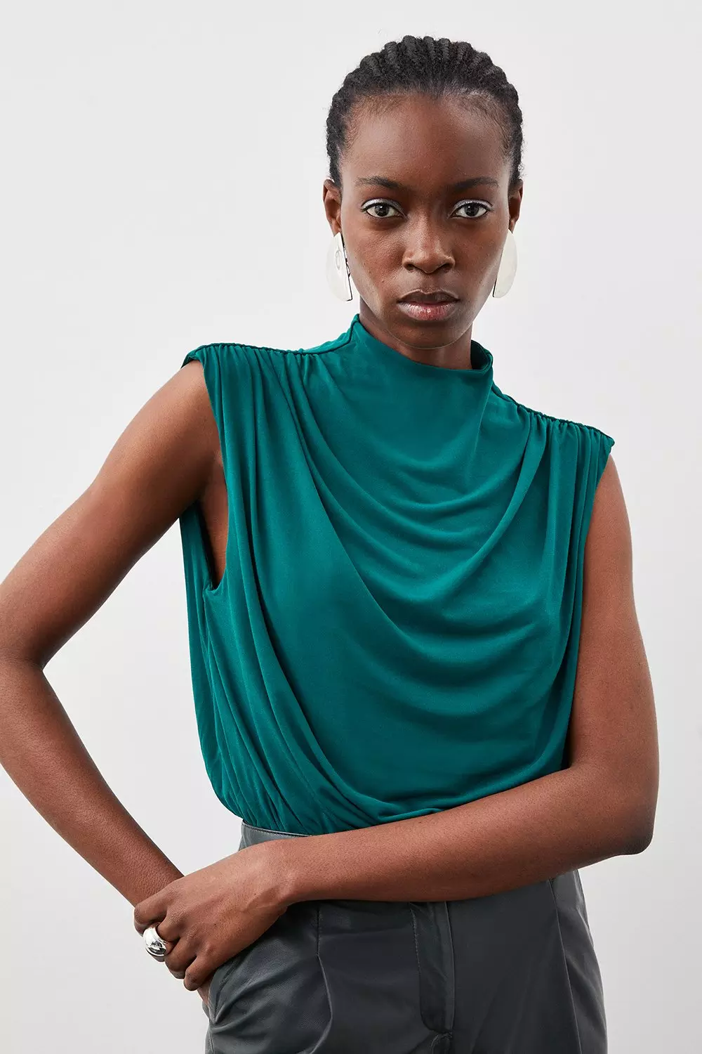 Jersey Crepe High Neck Ruched Bodysuit Karen Millen