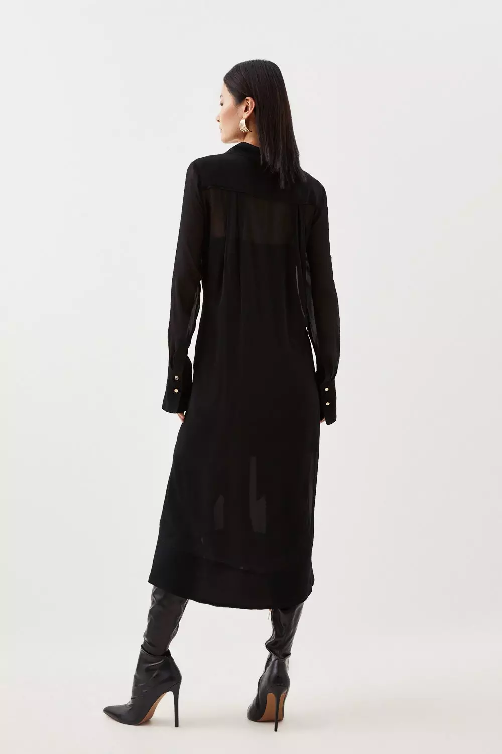 pon 様 ELENDEEK 24/AW/PADDED TAILORED JK Petite Soft Tailored Pleated Pocket Detail Midi Shirt Dress