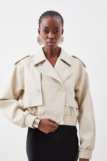 Faux Leather Tailored Bomber Mac Jacket cream