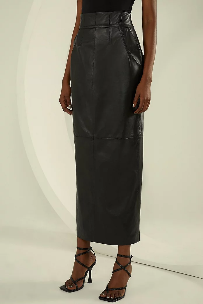 Leather Corset Detail High Waist Maxi Pencil Skirt | Karen Leather Corset Detail High Waist Maxi Pencil Skirt | Karen
