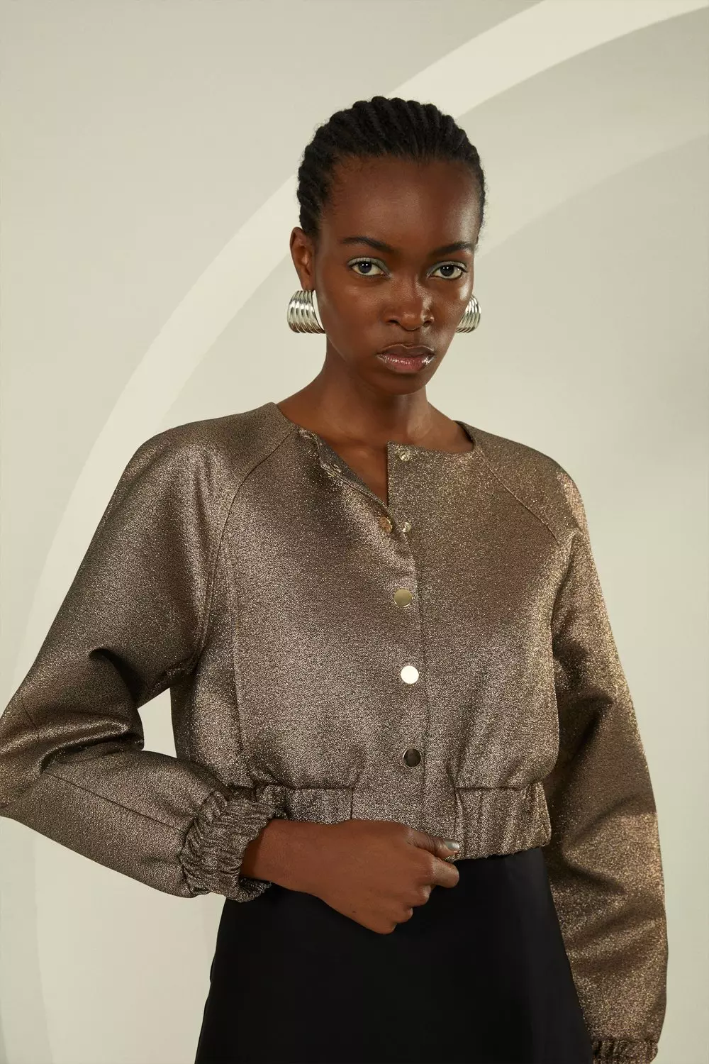 Tailored Metallic Cropped Bomber Jacket Karen Millen