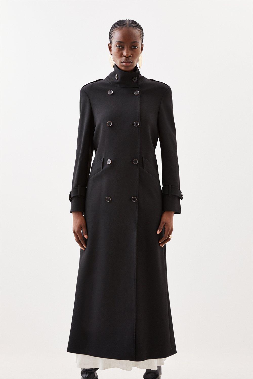 Compact Stretch Belted Double Breasted Maxi Tailored Coat Karen Millen