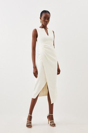 Tailored Drape Detail Midi Dress ivory