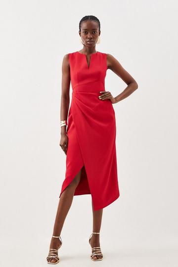 Tailored Drape Detail Midi Dress red