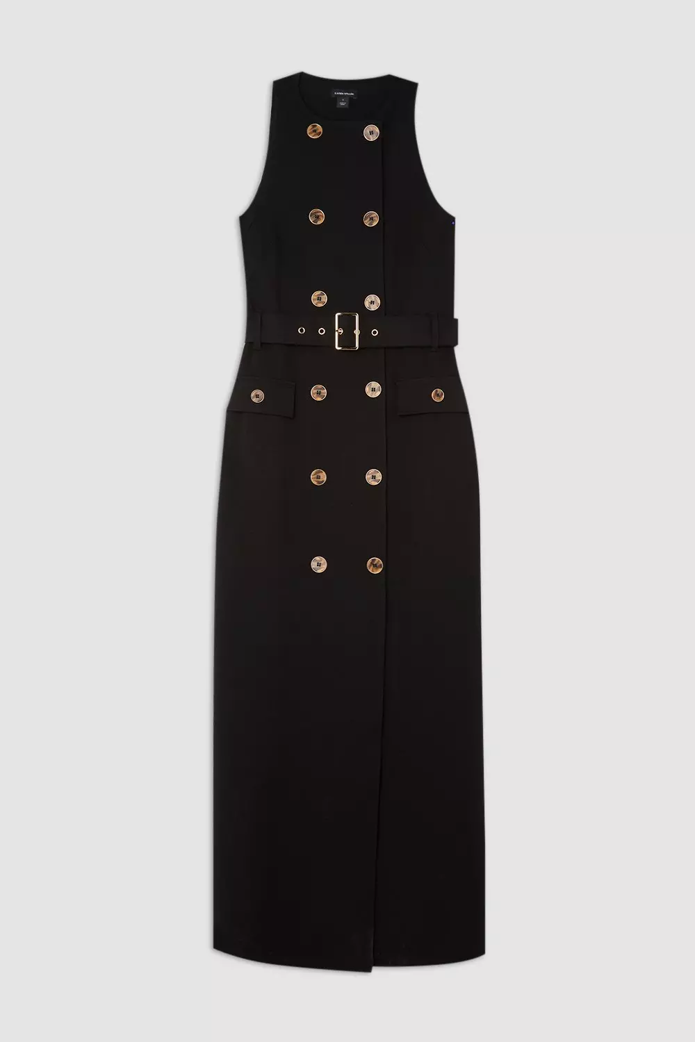 Ponte Button Detail Belted Midi Dress | Karen Millen