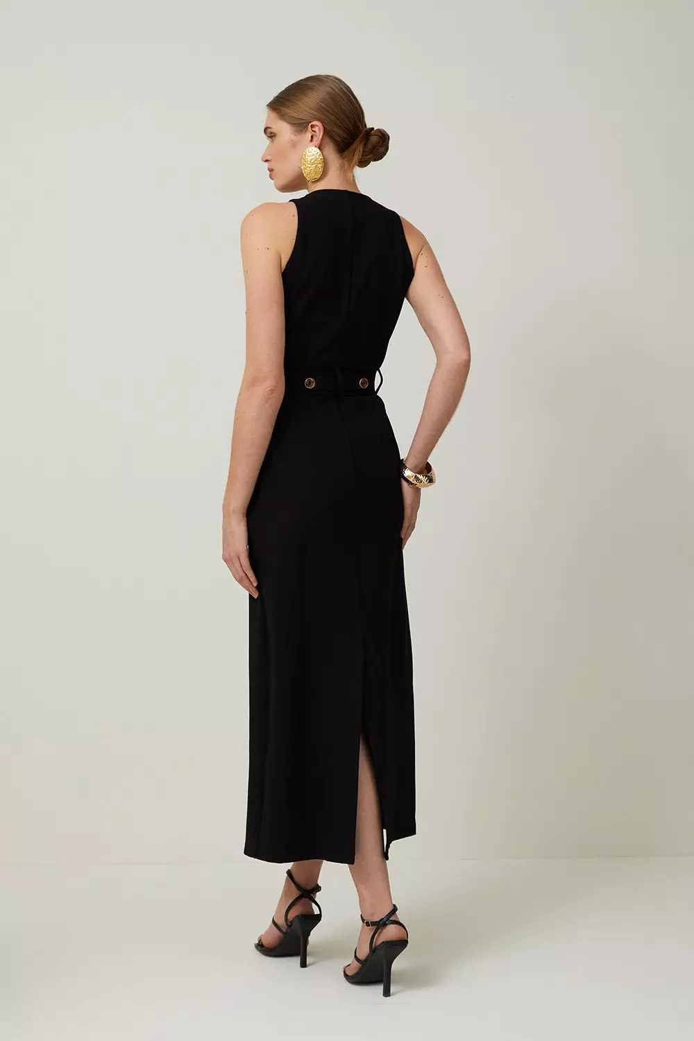 Ponte Button Detail Belted Midi Dress | Karen Millen