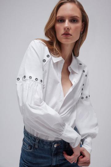 Cotton Eyelet Long Sleeve Woven Shirt white