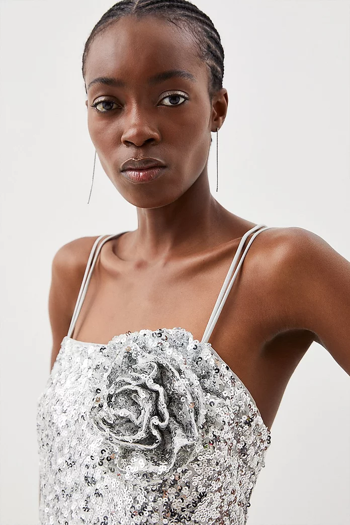 Sequin Corsage Ruched Split Detail Woven Mini Dress | Karen Sequin Corsage Ruched Split Detail Woven Mini Dress | Karen