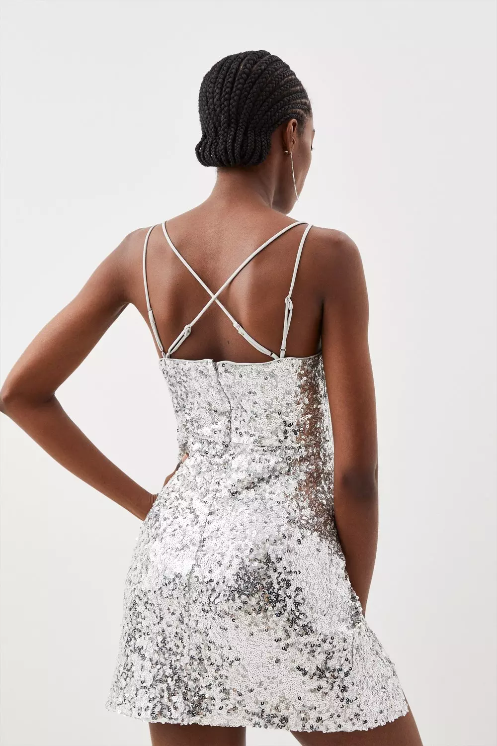Sequin Corsage Ruched Split Detail Woven Mini Dress | Karen