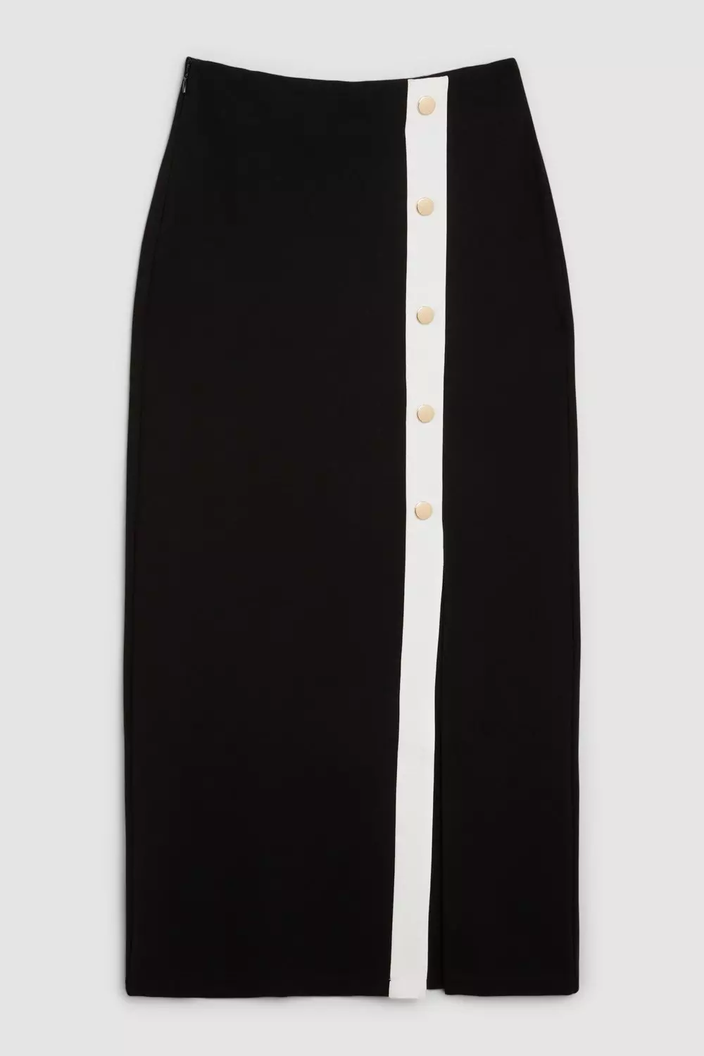 Ponte Button Contrast Piping Split Midi Skirt | Karen Millen