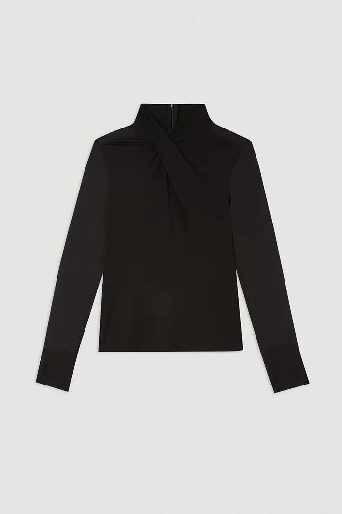 Jersey And Georgette Mix High Neck Top | Karen Millen Jersey And Georgette Mix High Neck Top | Karen Millen