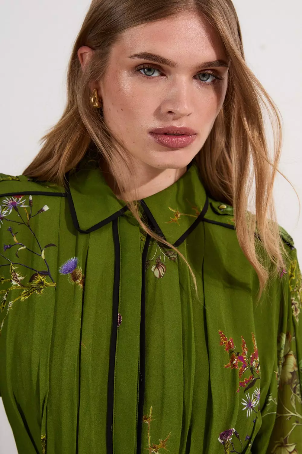 Lydia Millen Viscose Floral Border Shirt Woven Midi Dress