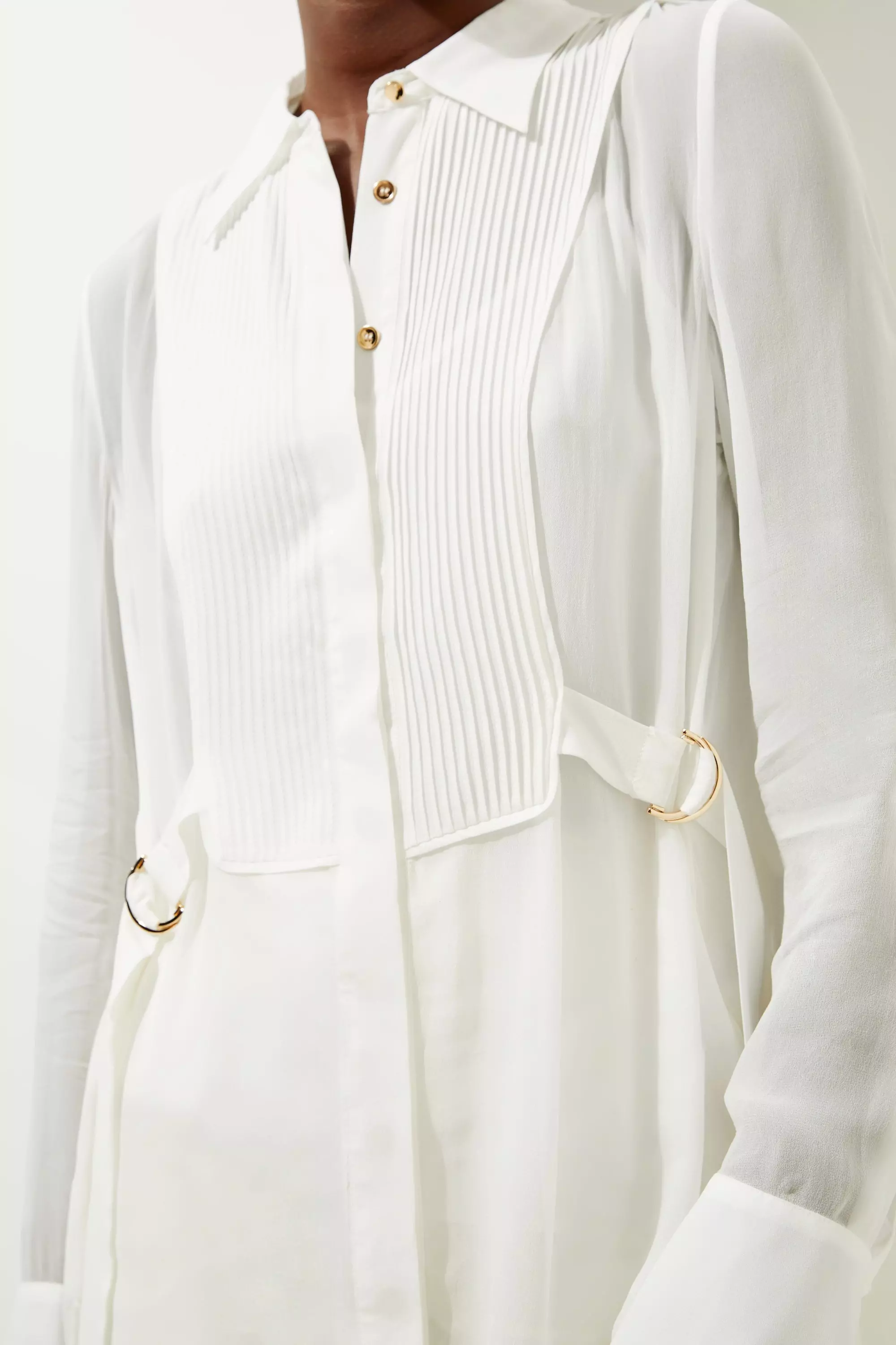 Viscose Georgette Pintuck Woven Longline Shirt With D Ring