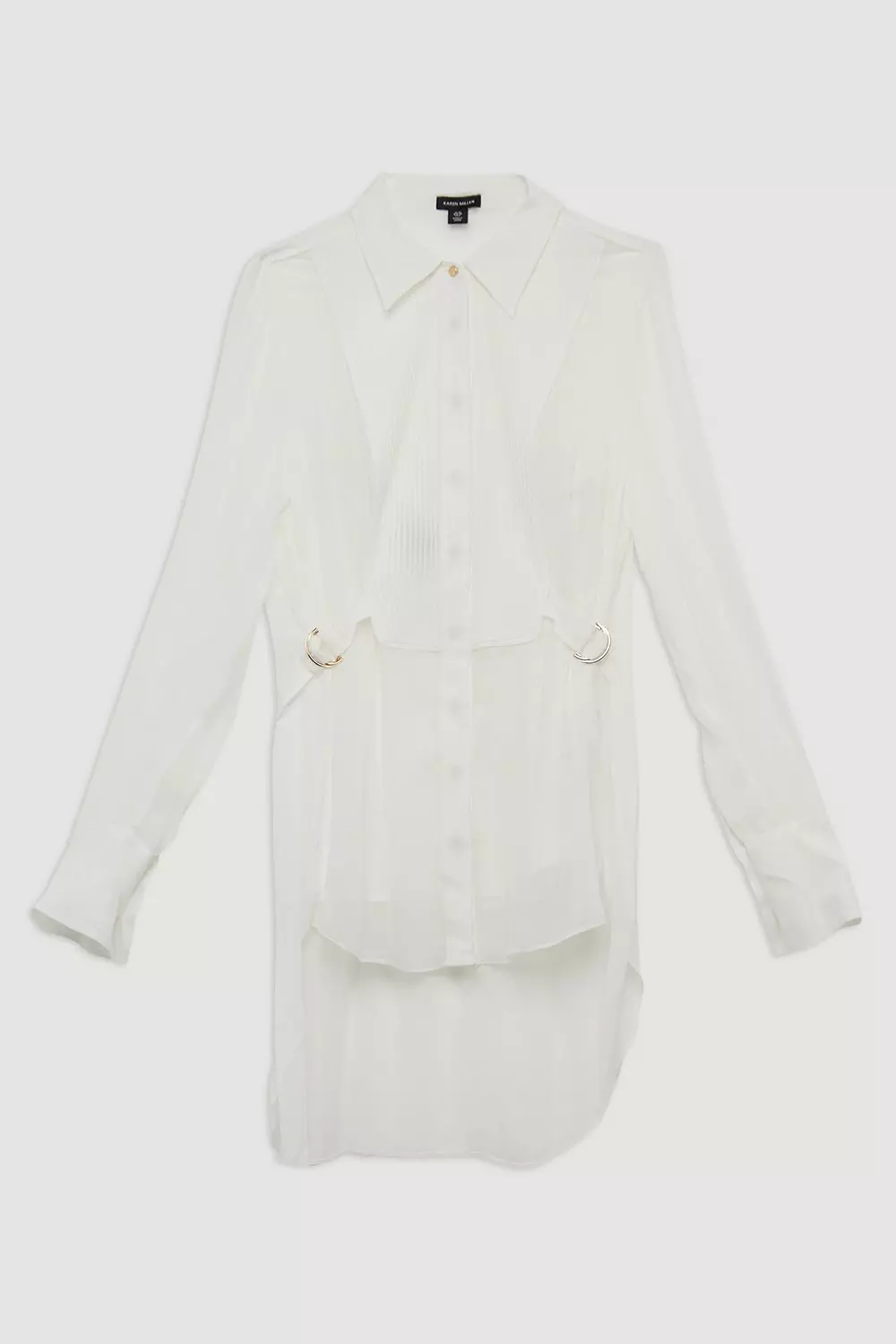 Viscose Georgette Pintuck Woven Longline Shirt With D Ring