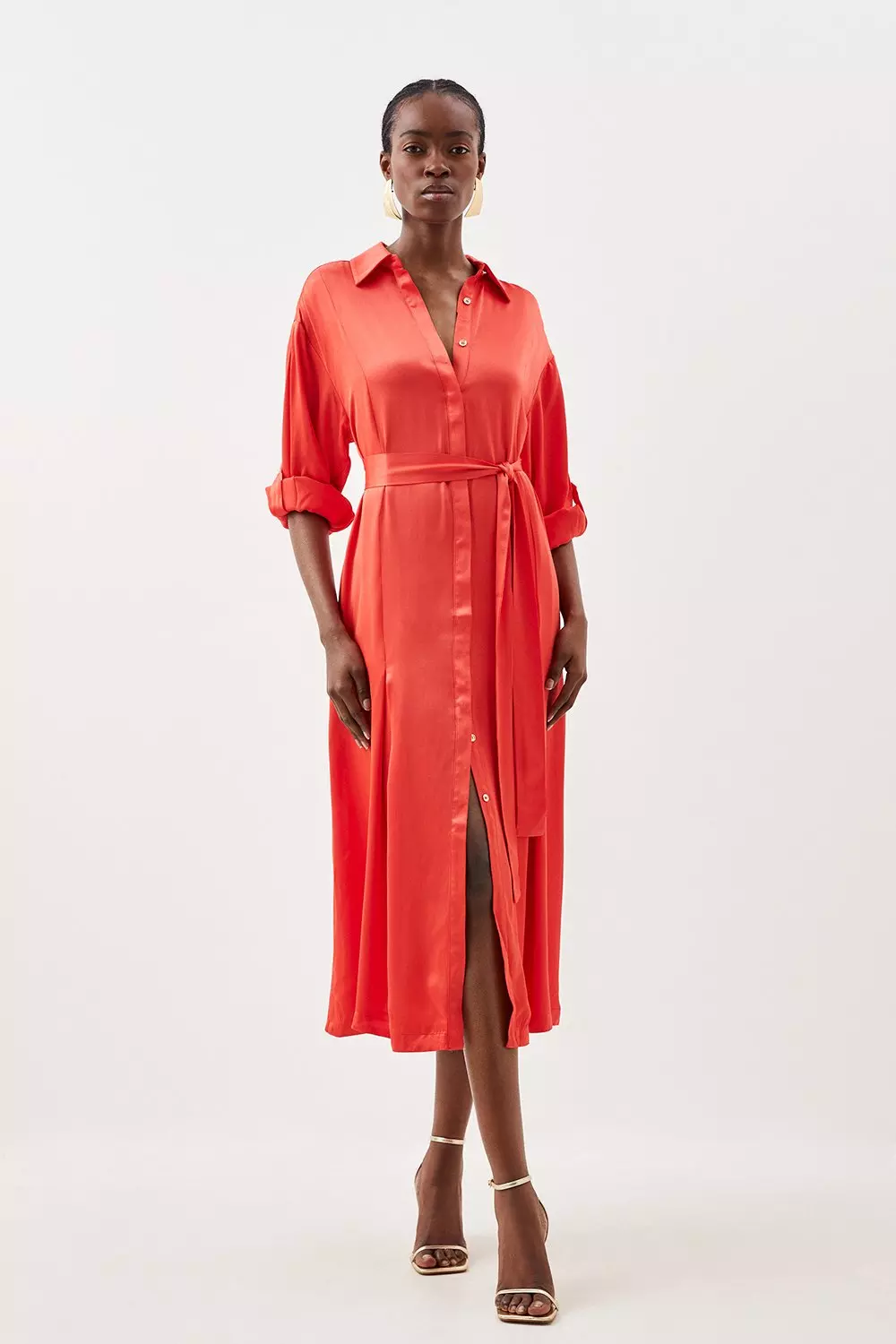 Satin maxi shirt dress online