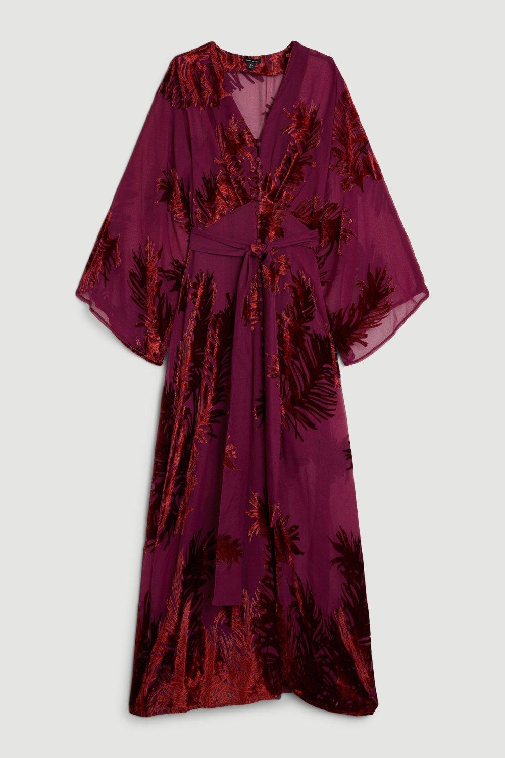 Feather Devore Woven Kimono Maxi Dress | Karen Millen