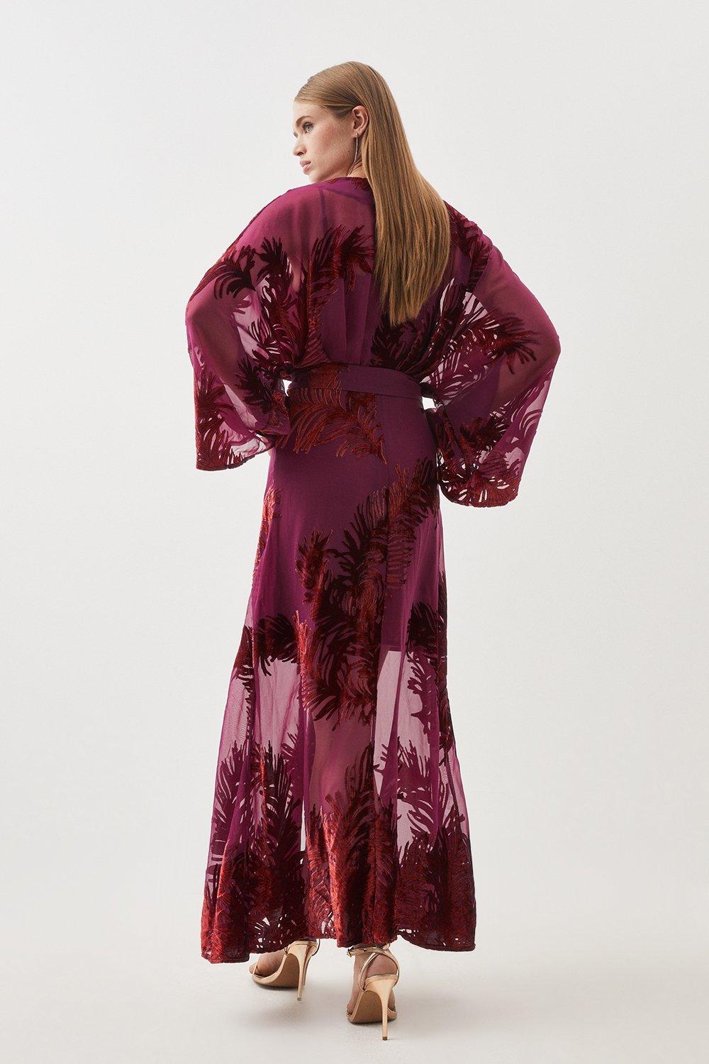 Feather Devore Woven Kimono Maxi Dress | Karen Millen