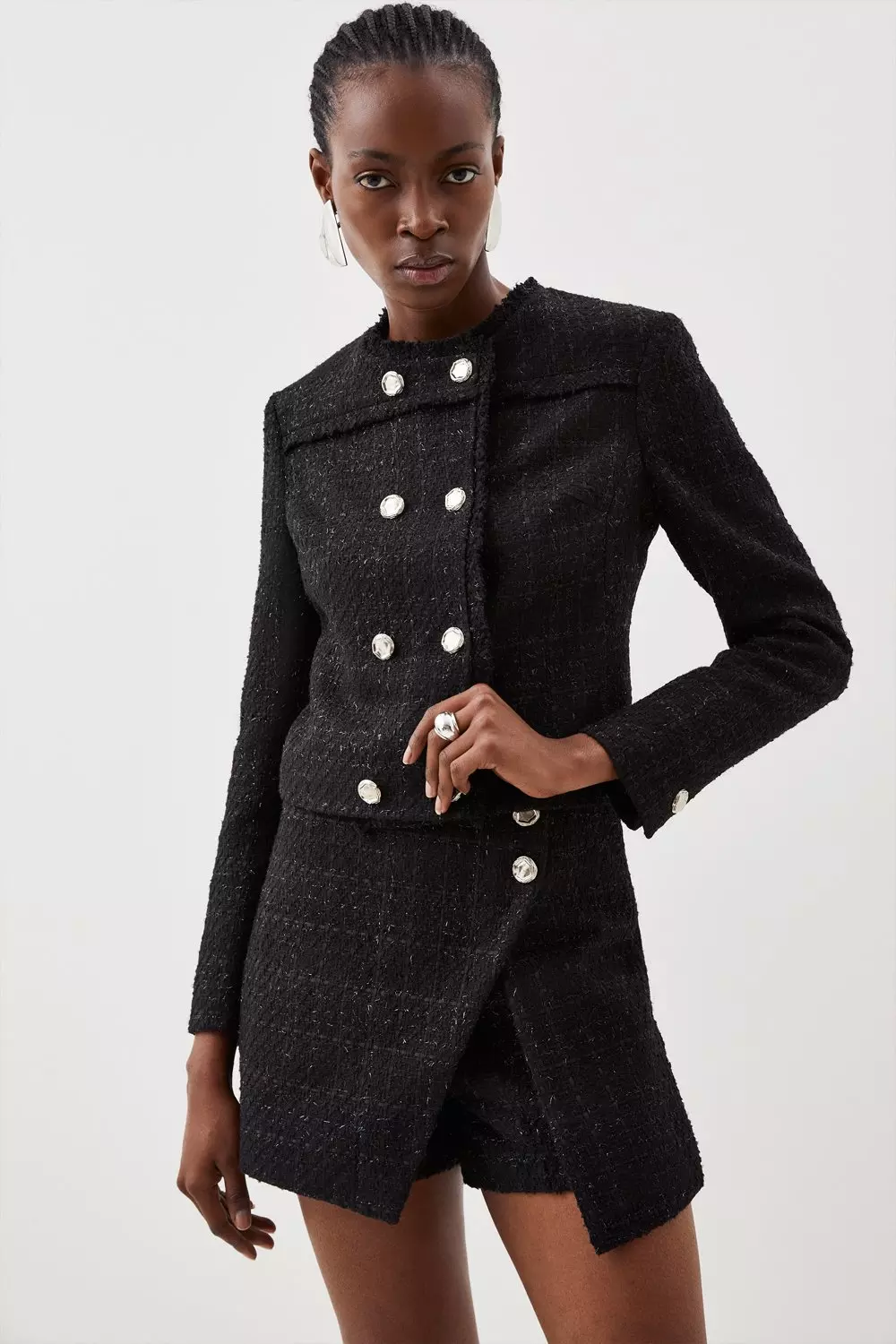 Tailored Sparkle Boucle Double Breasted Jacket | Karen Millen